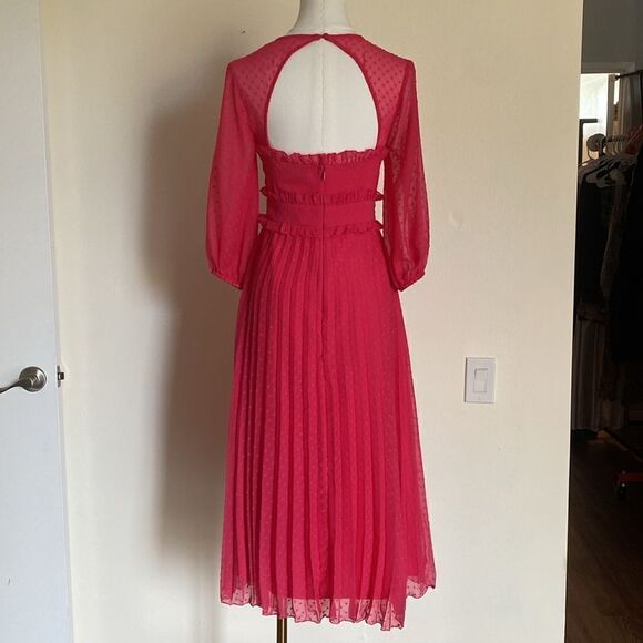 ASOS DESIGN textured pleated shirred midi dress in hot pink size 4 - Picture 8 of 16